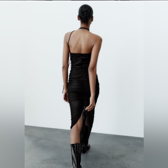 ZARA SHEER TULLE FLORAL DRESS * BLACK - Picture 13 of 14